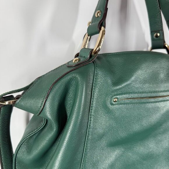 Vintage b. Makowsky hunter green gold leather satchel crossbody purse 10x17x4.5” - Picture 11 of 12